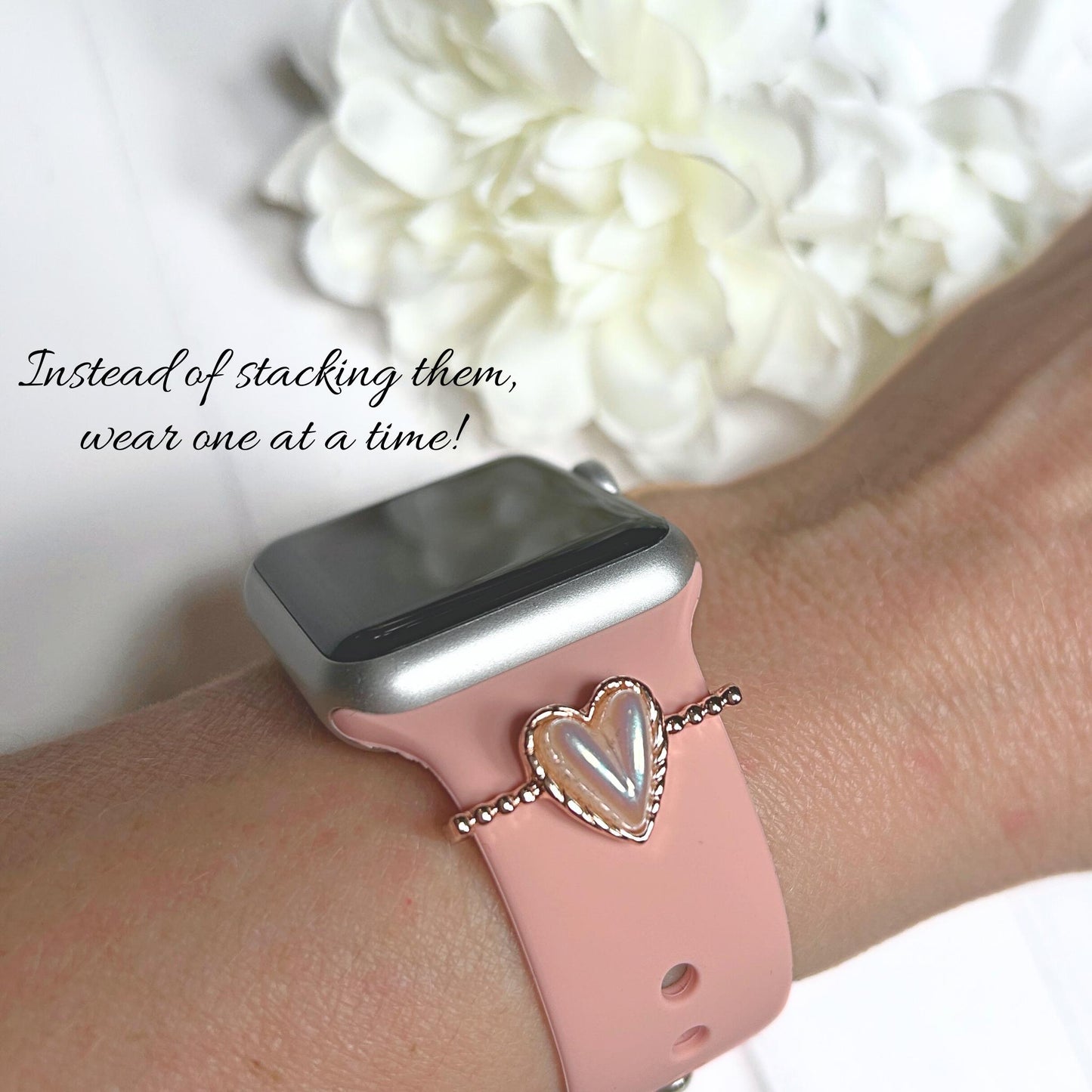 Heart Stackable Watchband Charms, Valentine Watch Bars, Watchband Accessories, Gift for Mom, Watch Jewelry, Valentines Gift