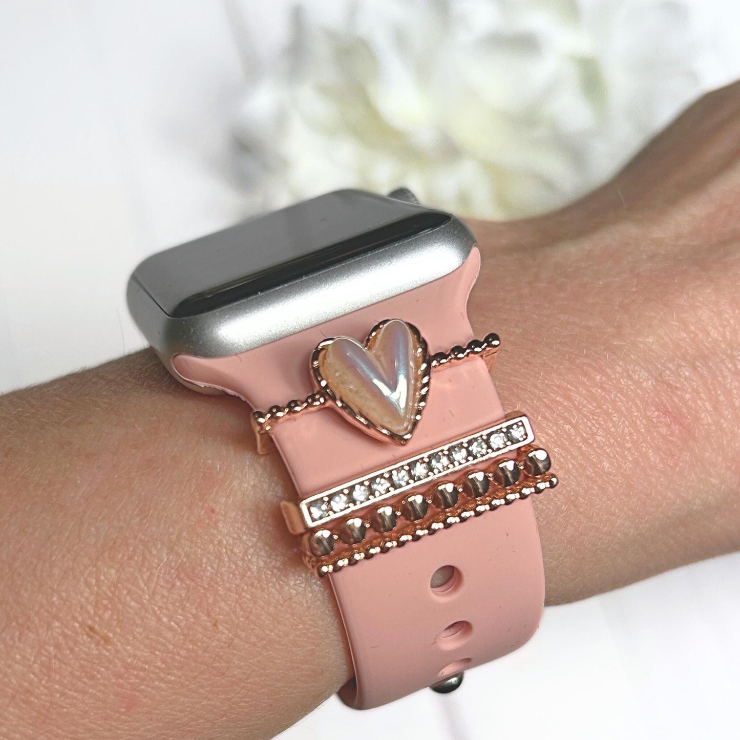 Heart Stackable Watchband Charms, Valentine Watch Bars, Watchband Accessories, Gift for Mom, Watch Jewelry, Valentines Gift