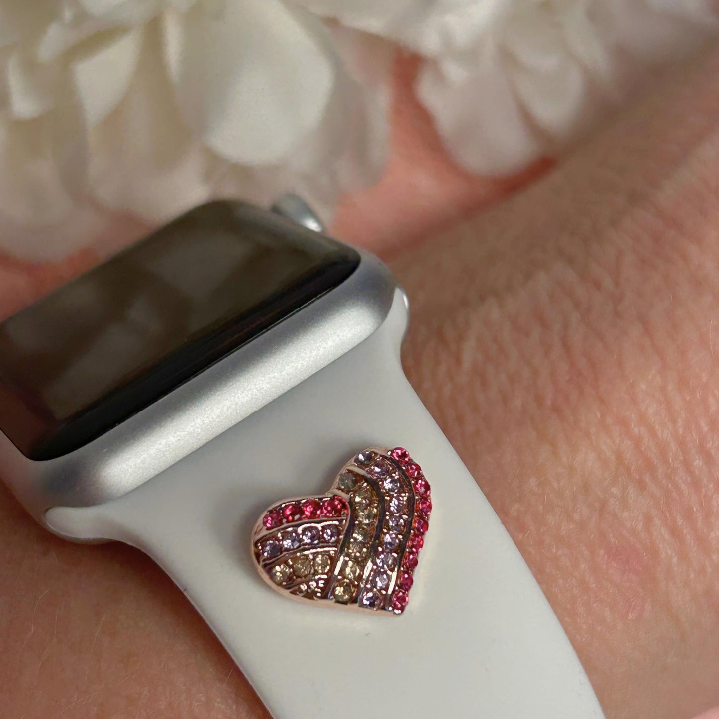 Heart Stud Watch Charm, Watchband Jewelry, Silicone Band Charm, Apple Watchband, Samsung Galaxy Watchband, Fitbit