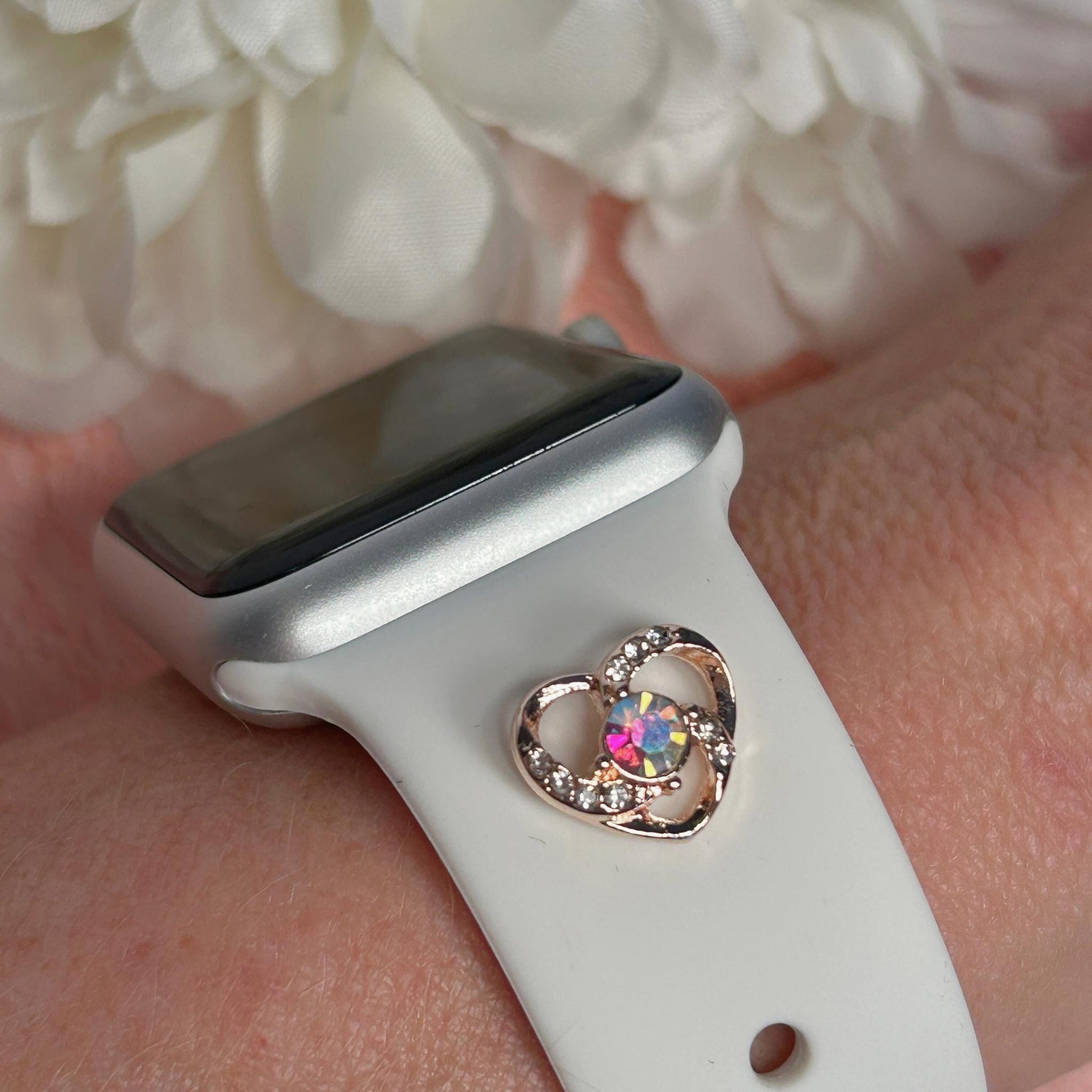 Heart Stud Watch Charm, Watchband Jewelry, Silicone Band Charm, Apple Watchband, Samsung Galaxy Watchband, Fitbit