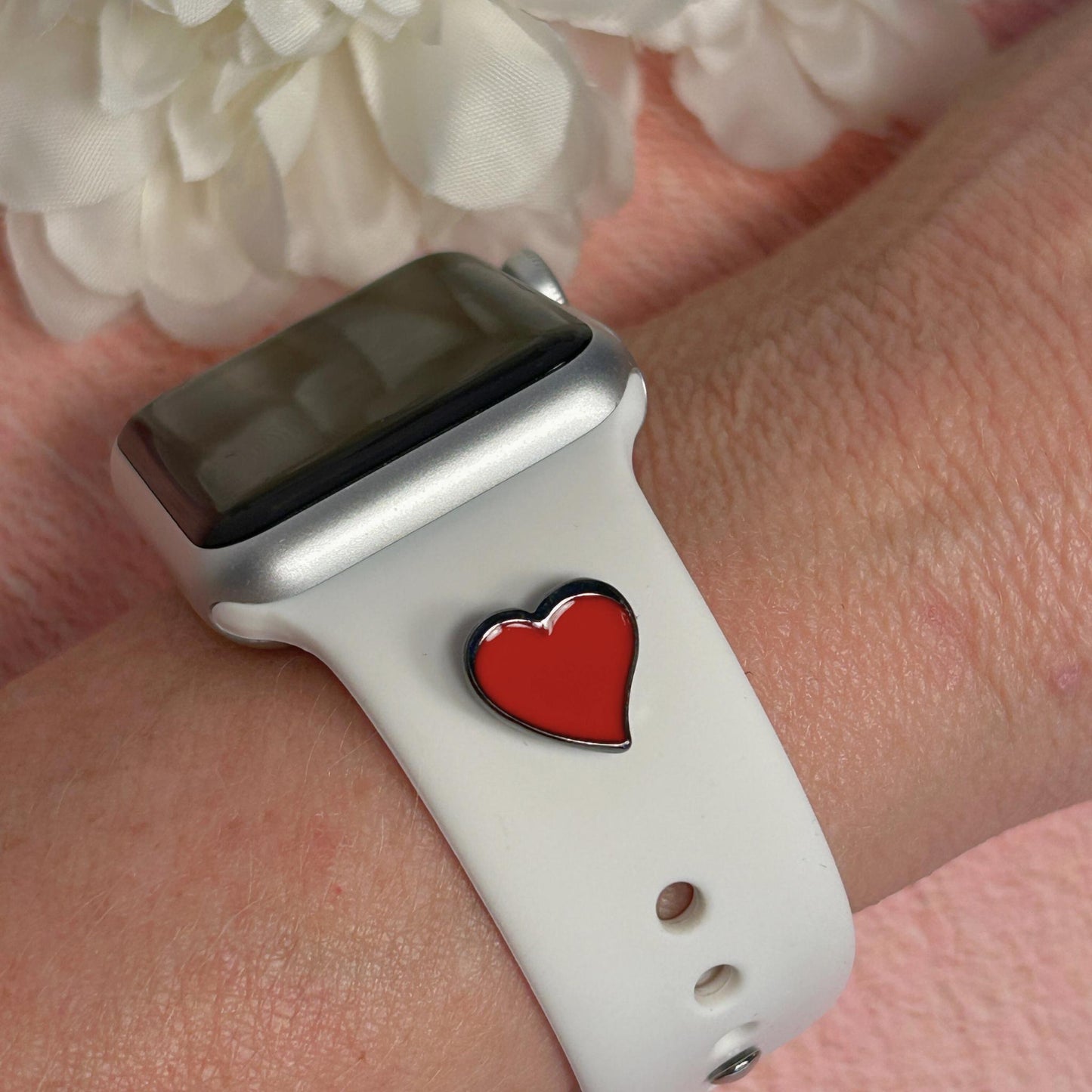 Heart Stud Watch Charm, Watchband Jewelry, Silicone Band Charm, Apple Watchband, Samsung Galaxy Watchband, Fitbit