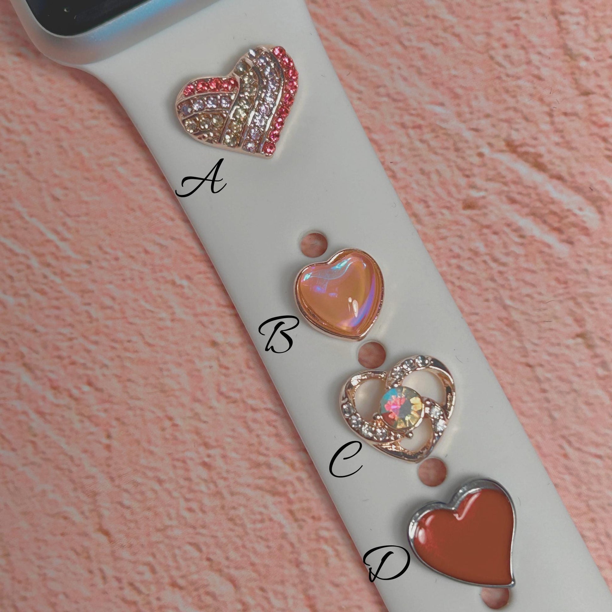 Heart Stud Watch Charm, Watchband Jewelry, Silicone Band Charm, Apple Watchband, Samsung Galaxy Watchband, Fitbit