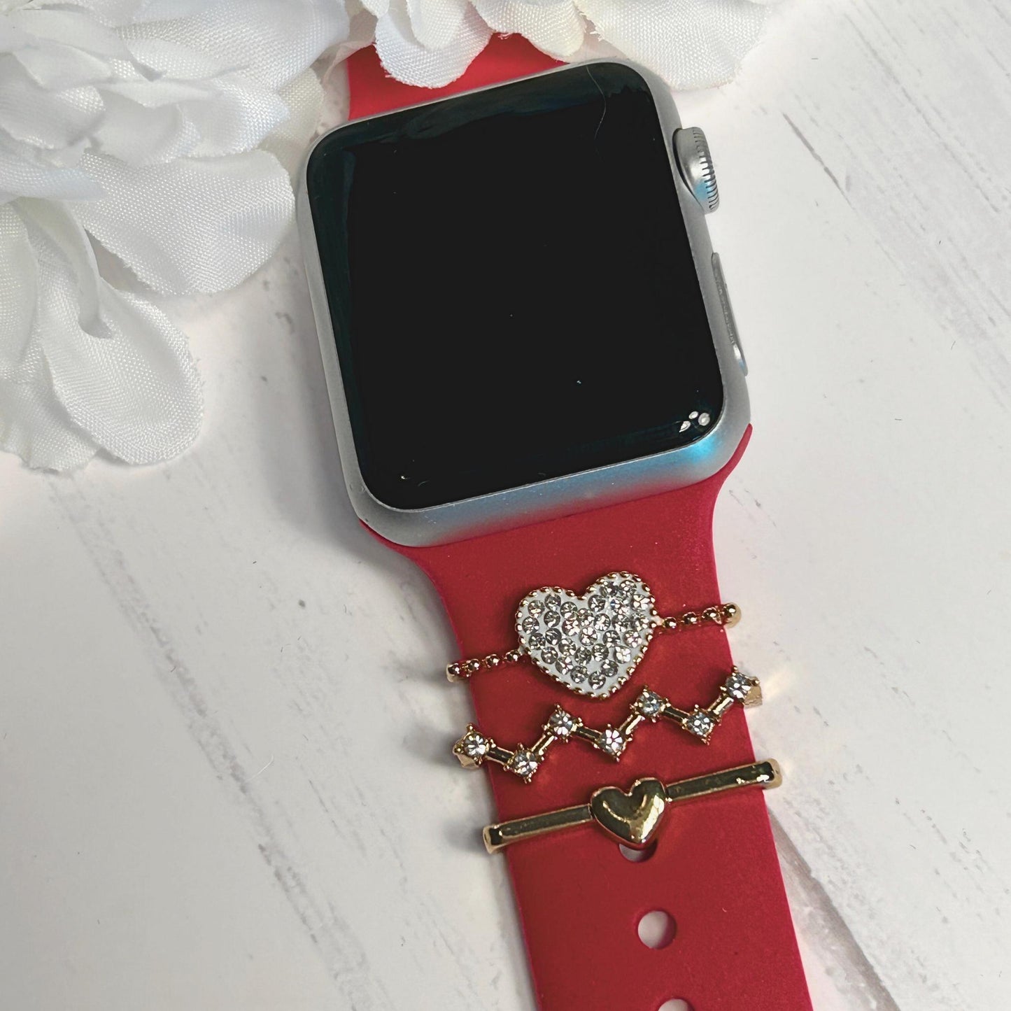 Heart Stackable Watchband Charms, Valentine Watch Bars, Watchband Accessories, Gift for Mom, Watch Jewelry, Valentines Gift, Apple Watch