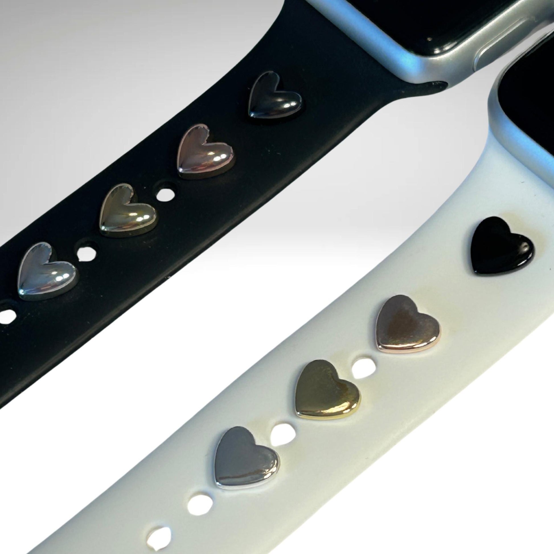 Metal Heart Stud Watch Charm, Watchband Jewelry, Silicone Band Charm, Apple Watchband, Samsung Galaxy Watchband, Fitbit, Heart Jewelry