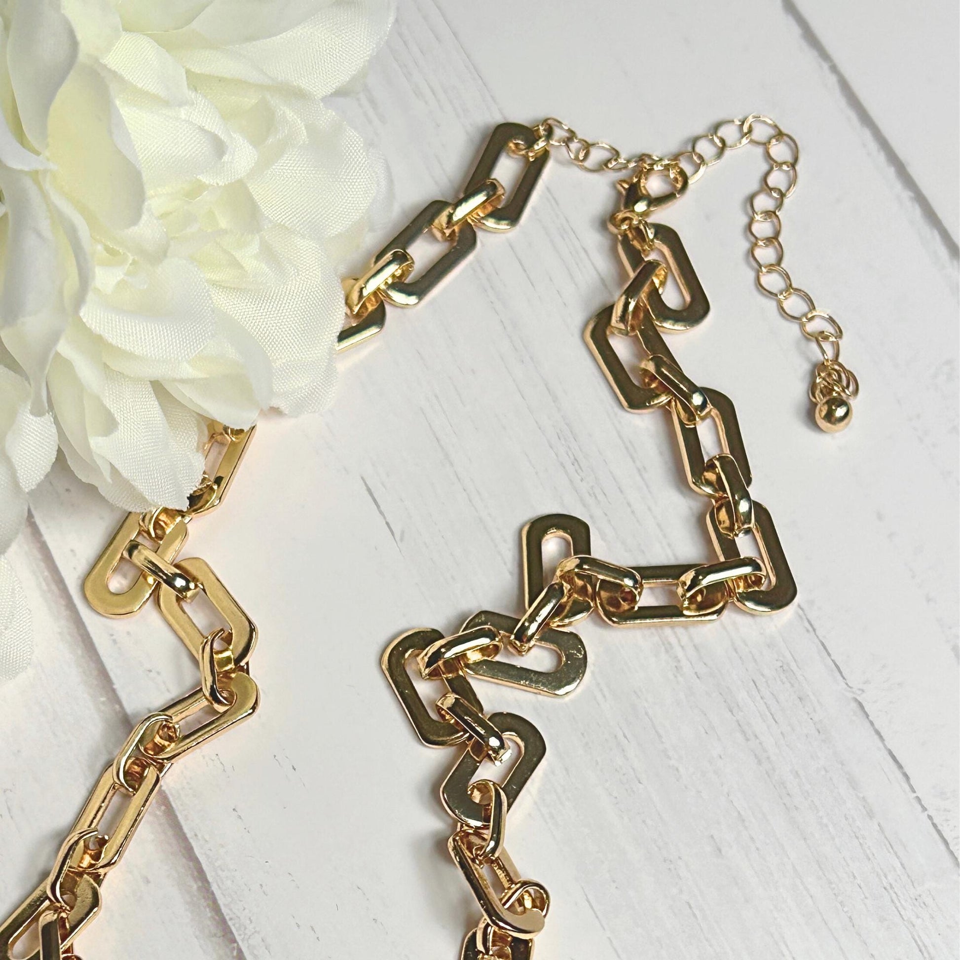 Gold Carabiner Bow Charm Necklace, Paperclip Necklace