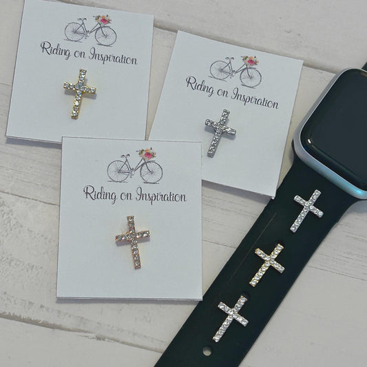 Rhinestone Cross Stud Watch Charm, Watchband Jewelry, Christian Jewelry, Apple Watchband, Samsung Galaxy Watchband, Fitbit, Garmin