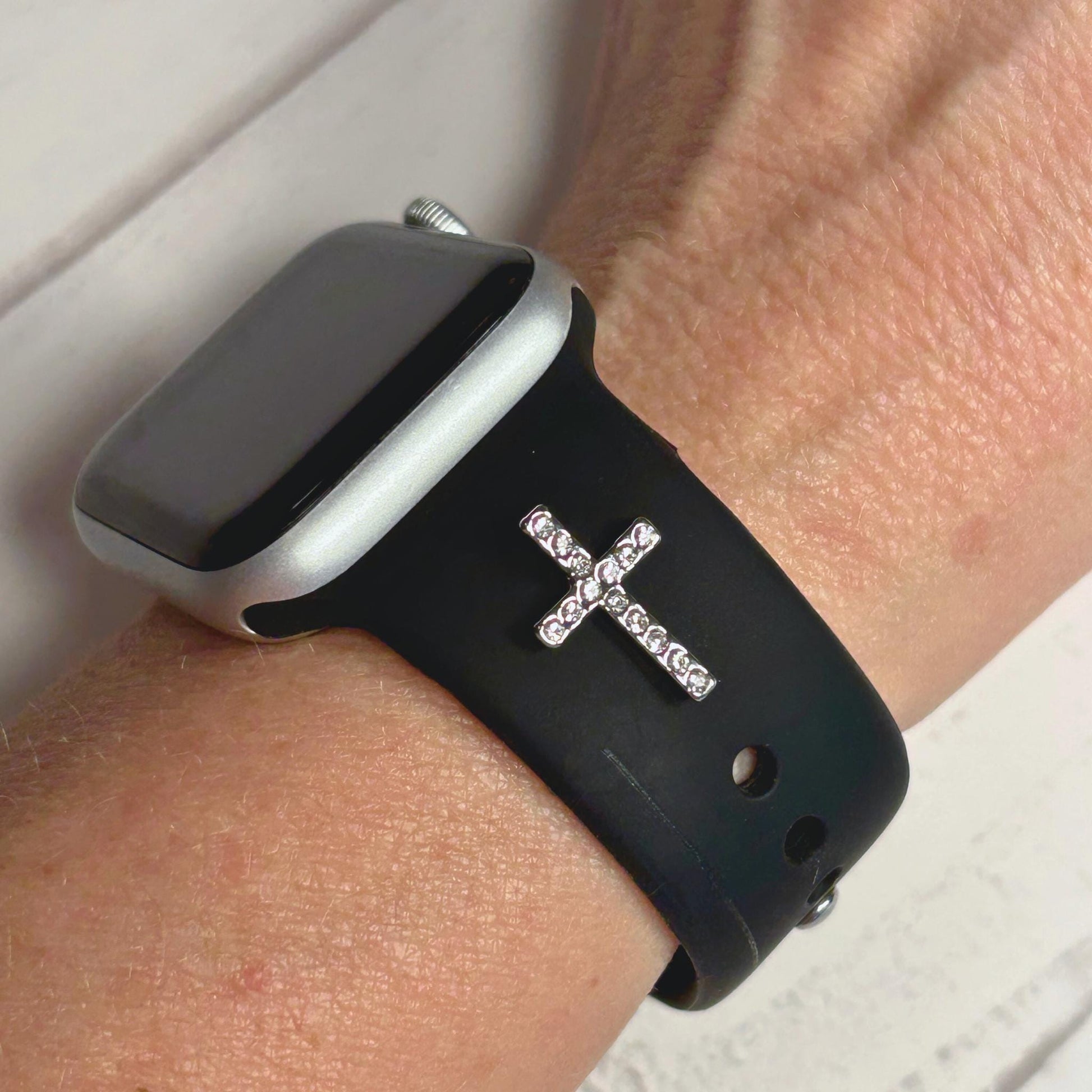 Rhinestone Cross Stud Watch Charm, Watchband Jewelry, Christian Jewelry, Apple Watchband, Samsung Galaxy Watchband, Fitbit, Garmin