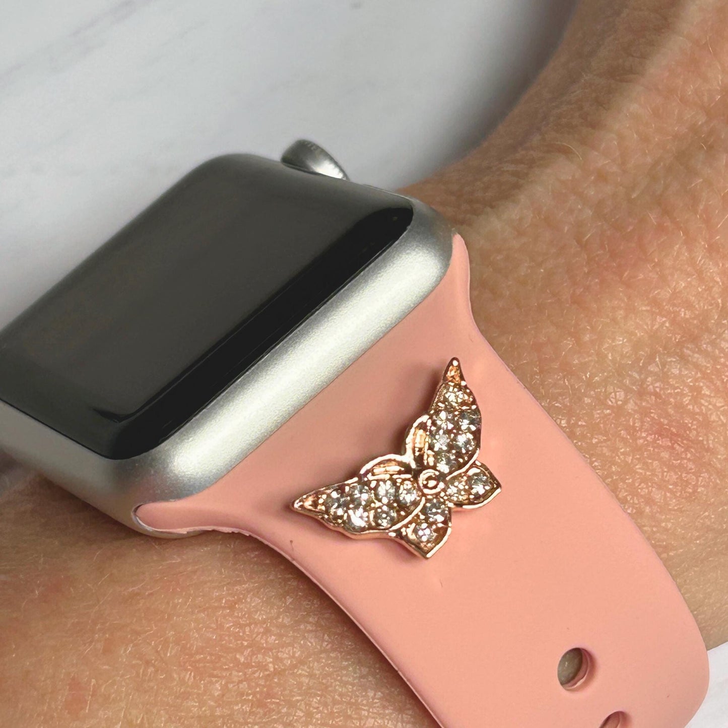 Rhinestone Butterfly Stud Watch Charm, Watchband Jewelry, Butterfly Jewelry, Apple Watchband, Samsung Galaxy Watchband, Fitbit, Garmin