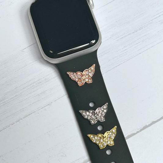 Rhinestone Butterfly Stud Watch Charm, Watchband Jewelry, Butterfly Jewelry, Apple Watchband, Samsung Galaxy Watchband, Fitbit, Garmin