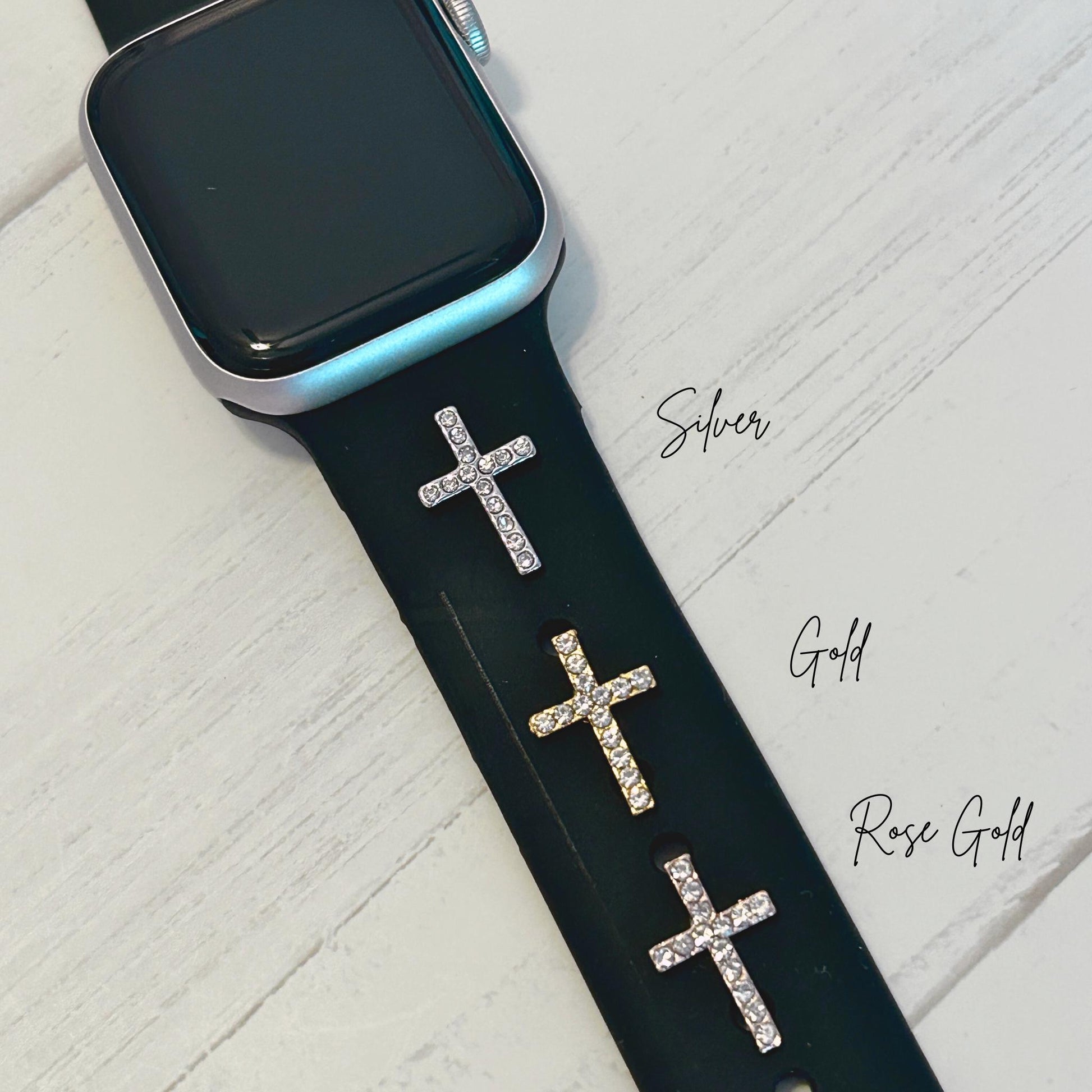 Rhinestone Cross Stud Watch Charm, Watchband Jewelry, Christian Jewelry, Apple Watchband, Samsung Galaxy Watchband, Fitbit, Garmin