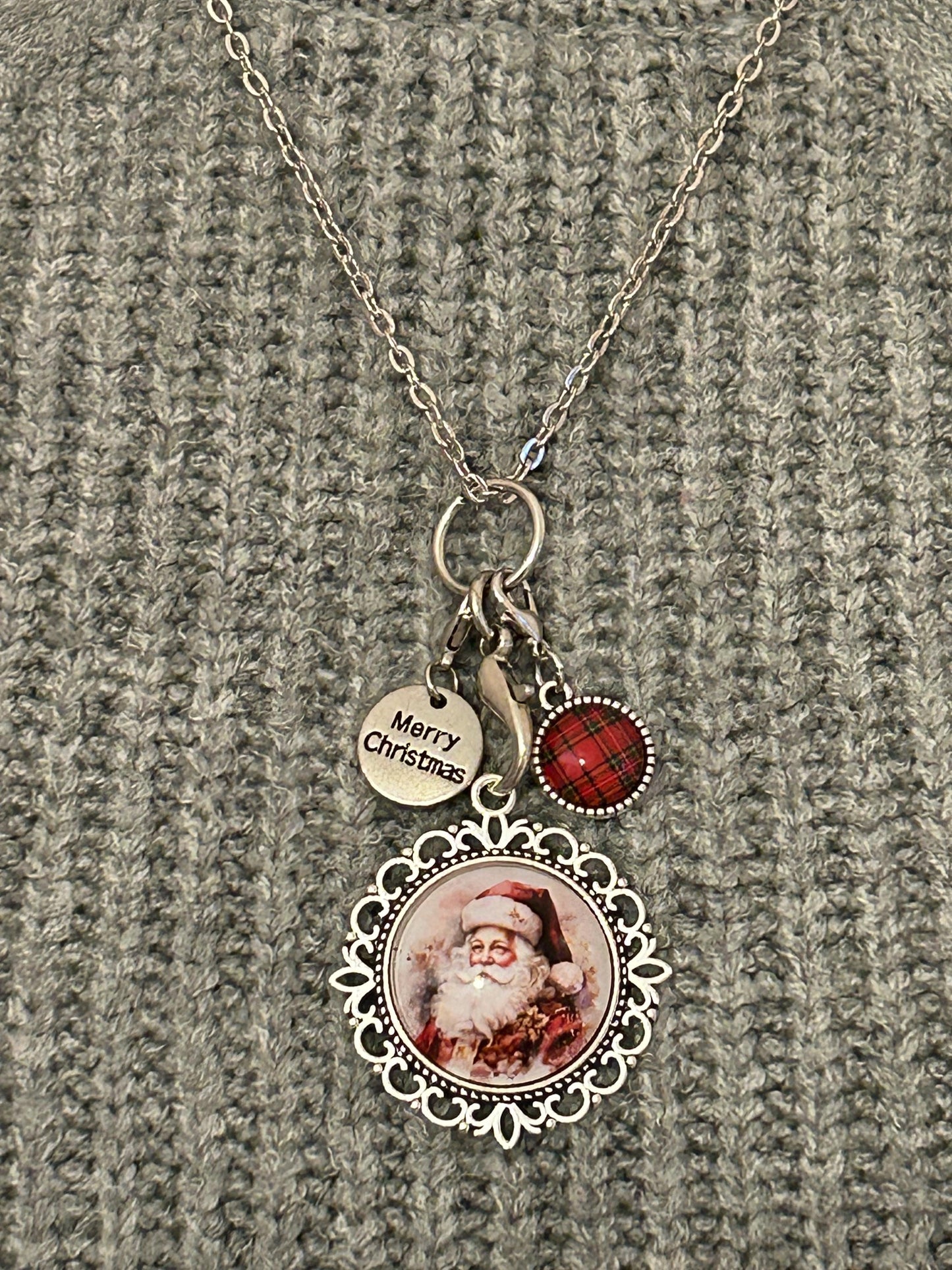 Vintage Santa Christmas Charm Necklace, Victorian Christmas