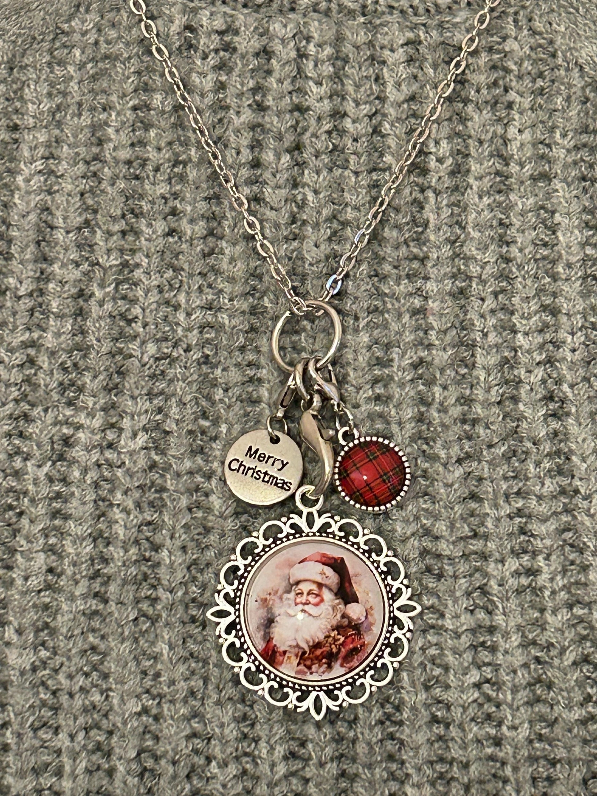 Vintage Santa Christmas Charm Necklace, Victorian Christmas