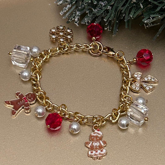 Gingerbread Couple Christmas Charm Bracelet