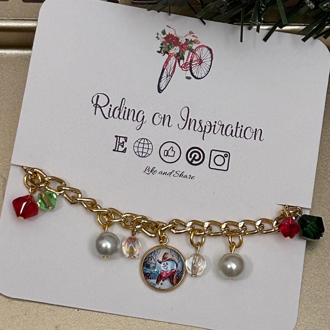 Cowboy Snowman Christmas Charm Bracelet, Western Bracelet