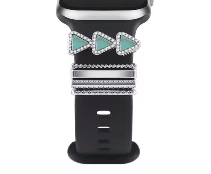 Turquoise Crystal Stackable Watchband Charms, Boho Western Accessory, Set of 5