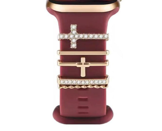Gold Cross/Diamond Studded Watchband Charms, Set of 5