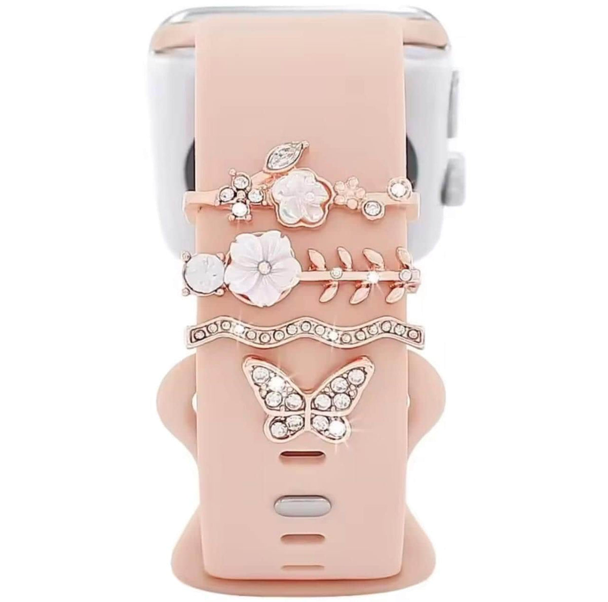 Floral/Butterfly Rhinestone Studded Watchband Charms, Set of 4