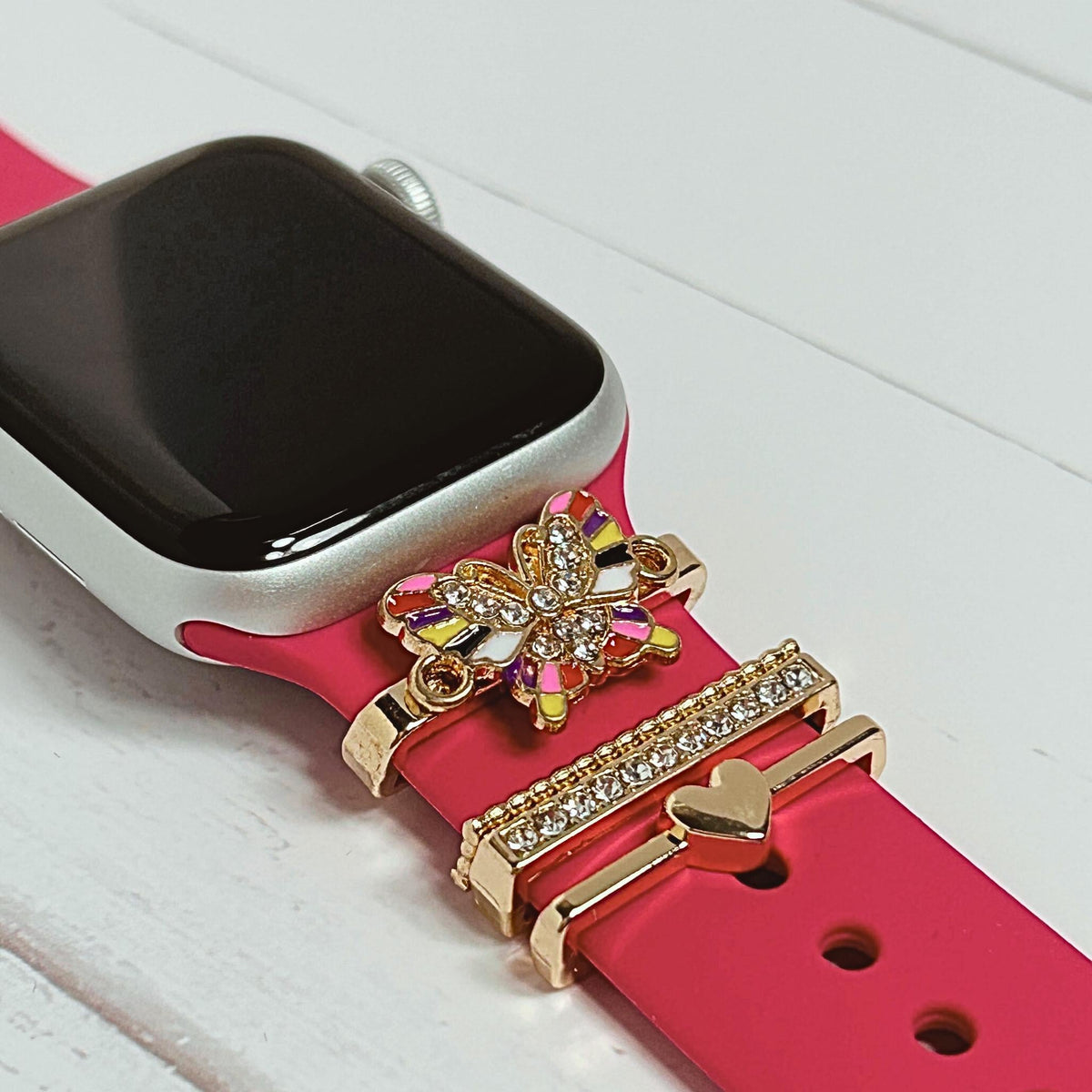 Enamel Colored Butterfly/Rhinestone Watchband Bars, Set of 4
