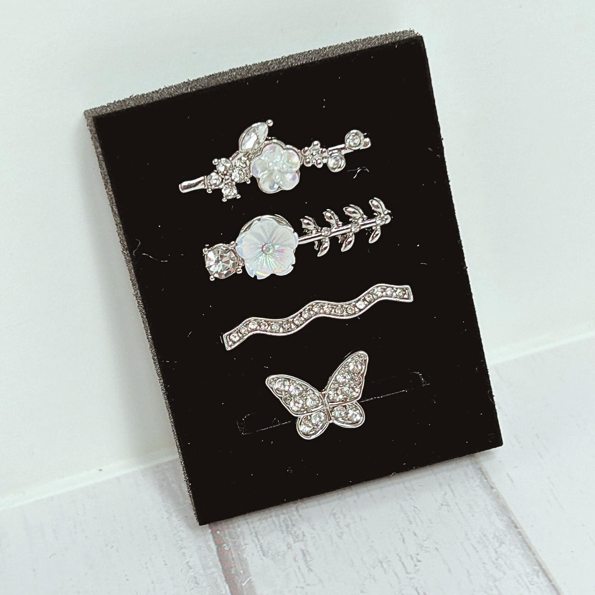 Floral/Butterfly Rhinestone Studded Watchband Charms, Set of 4