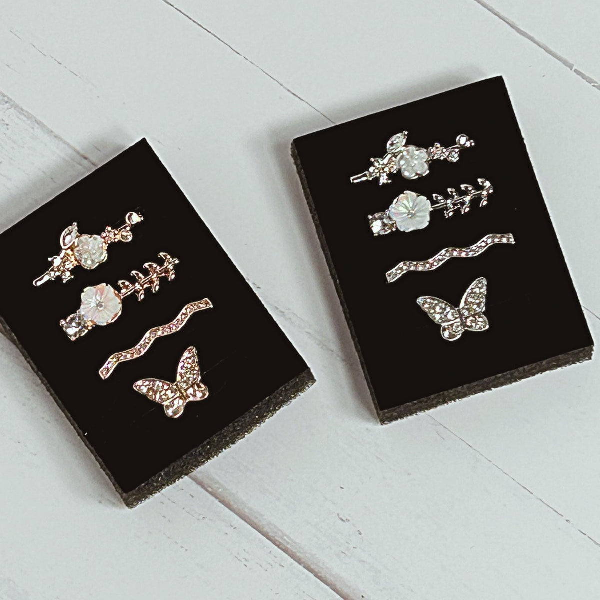 Floral/Butterfly Rhinestone Studded Watchband Charms, Set of 4