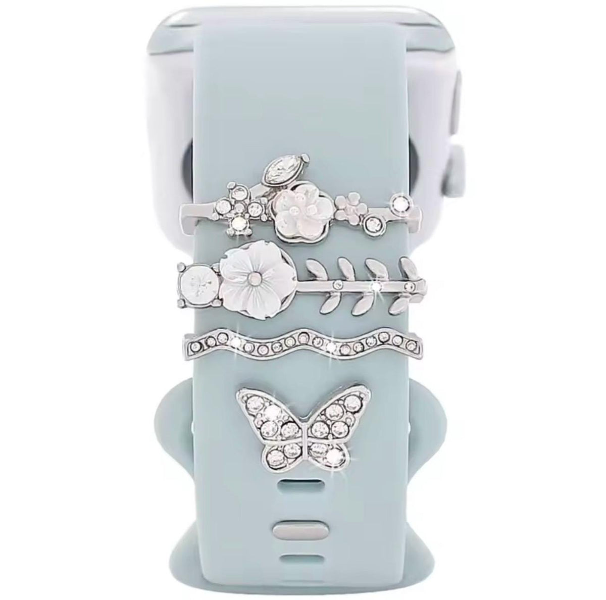 Floral/Butterfly Rhinestone Studded Watchband Charms, Set of 4