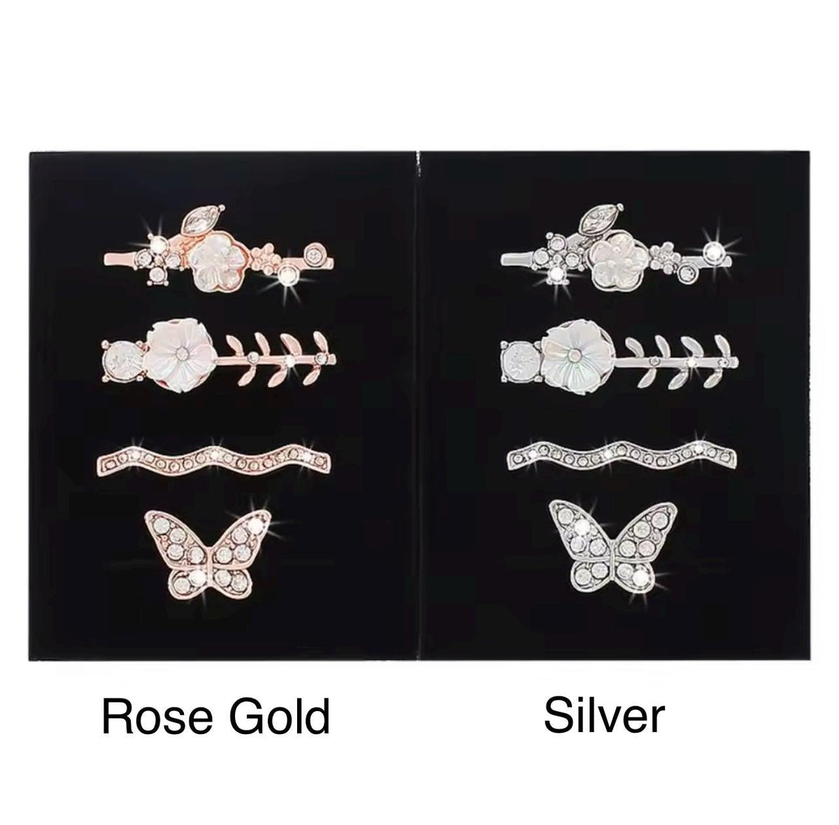 Floral/Butterfly Rhinestone Studded Watchband Charms, Set of 4