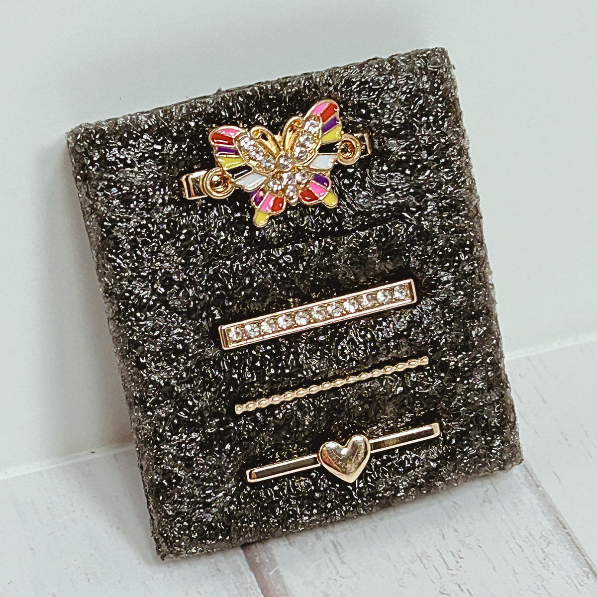 Enamel Colored Butterfly/Rhinestone Watchband Bars, Set of 4