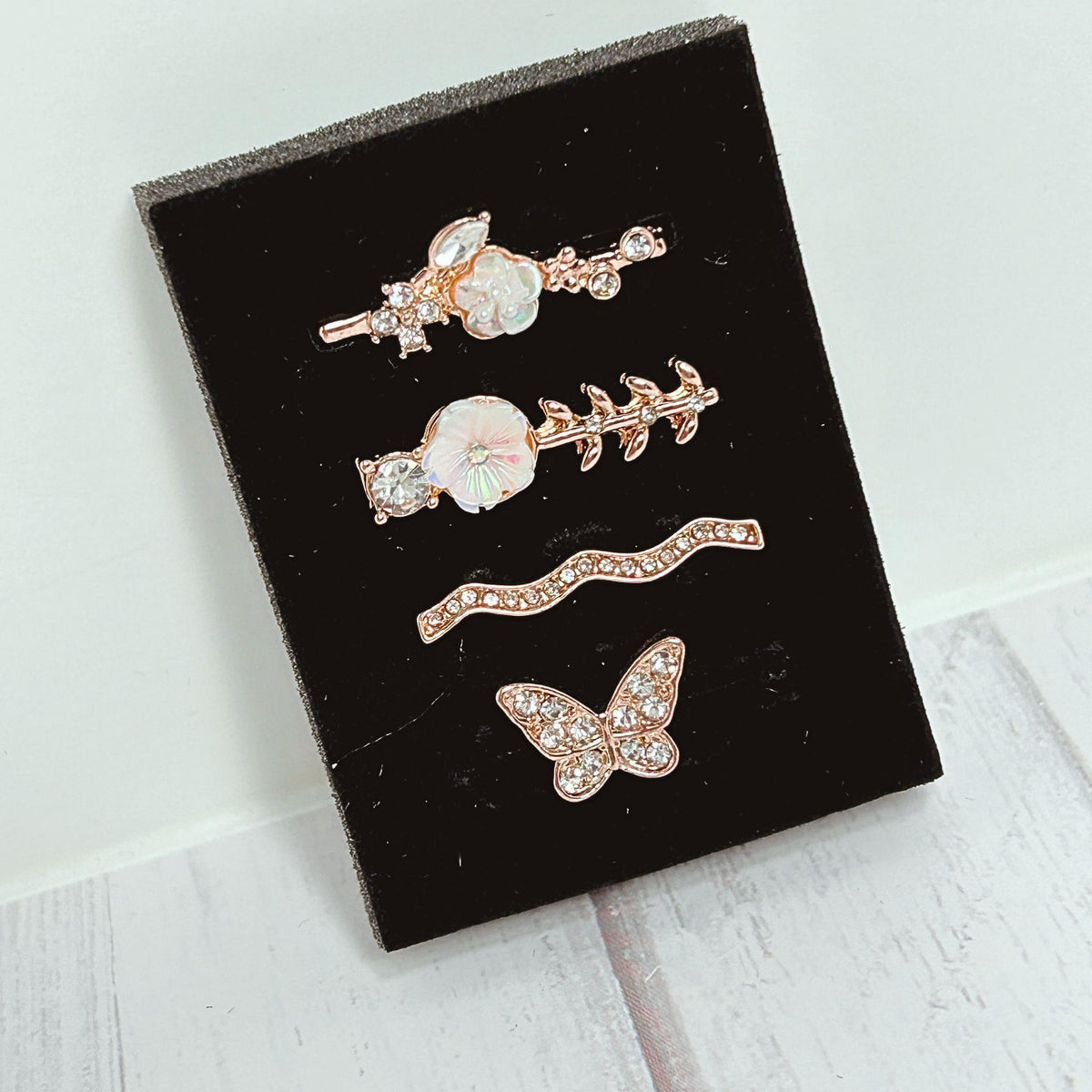Floral/Butterfly Rhinestone Studded Watchband Charms, Set of 4