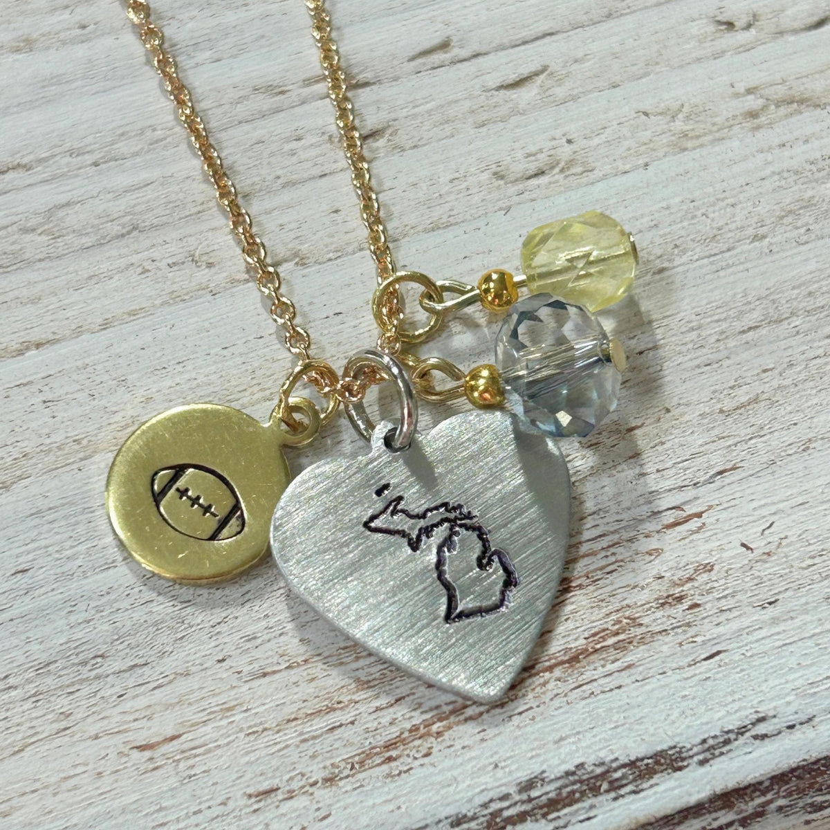 Hand Stamped University of Michigan Football, Basketball, Softball, Baseball, Volleyball Necklace