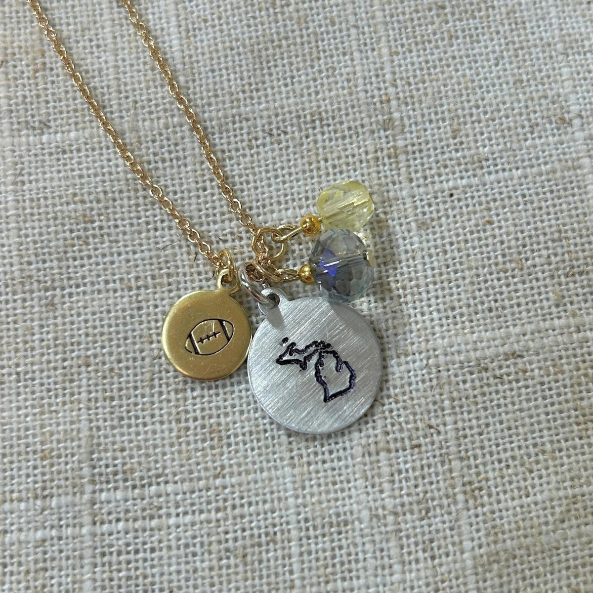 Hand Stamped University of Michigan Football, Basketball, Softball, Baseball, Volleyball Necklace