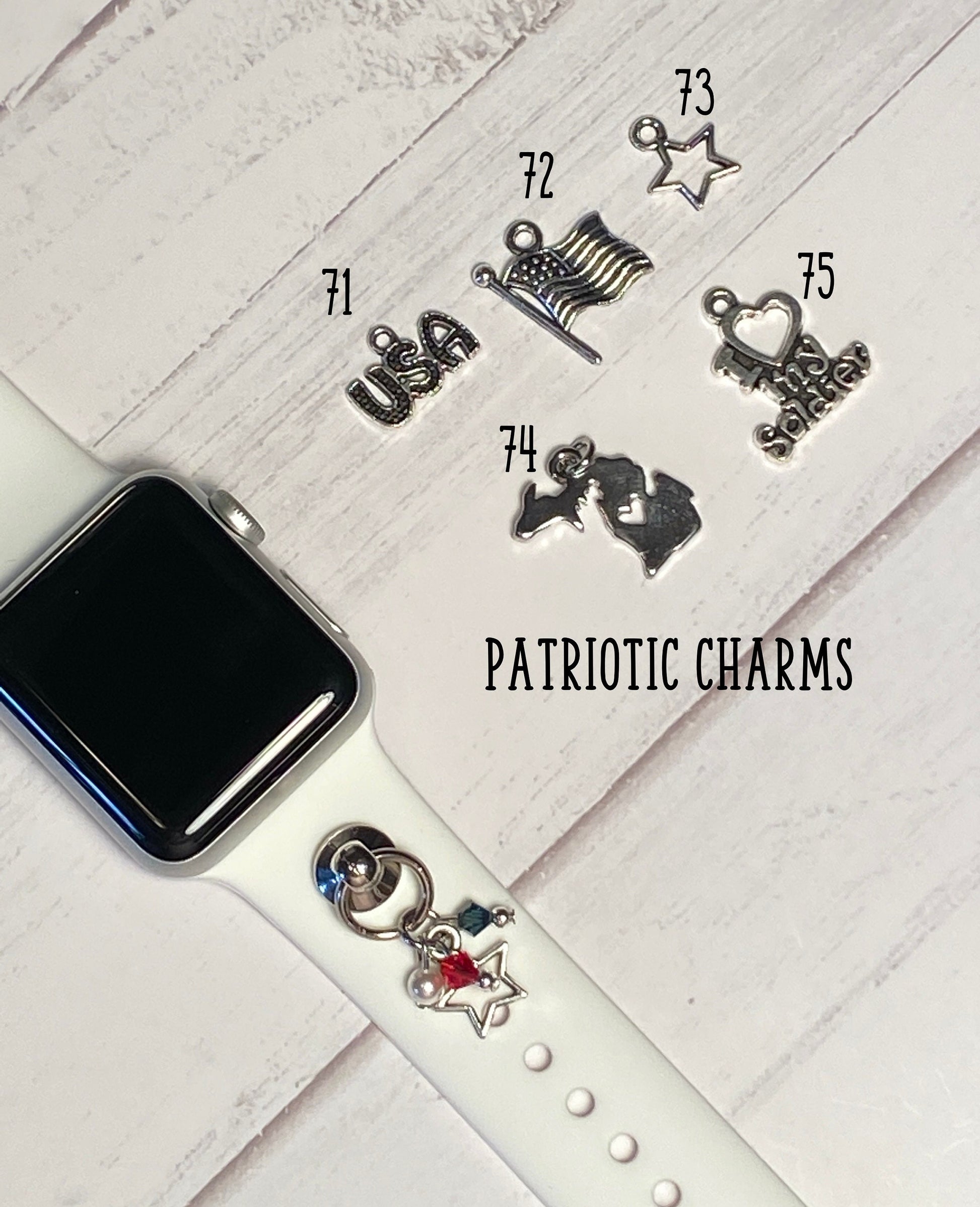 USA Watchband Charms, Watch Charm, Personalized Jewelry, Patriotic Charm, Custom Charm, Phone Case Charm, SmartWatch Charm, Apple Charm