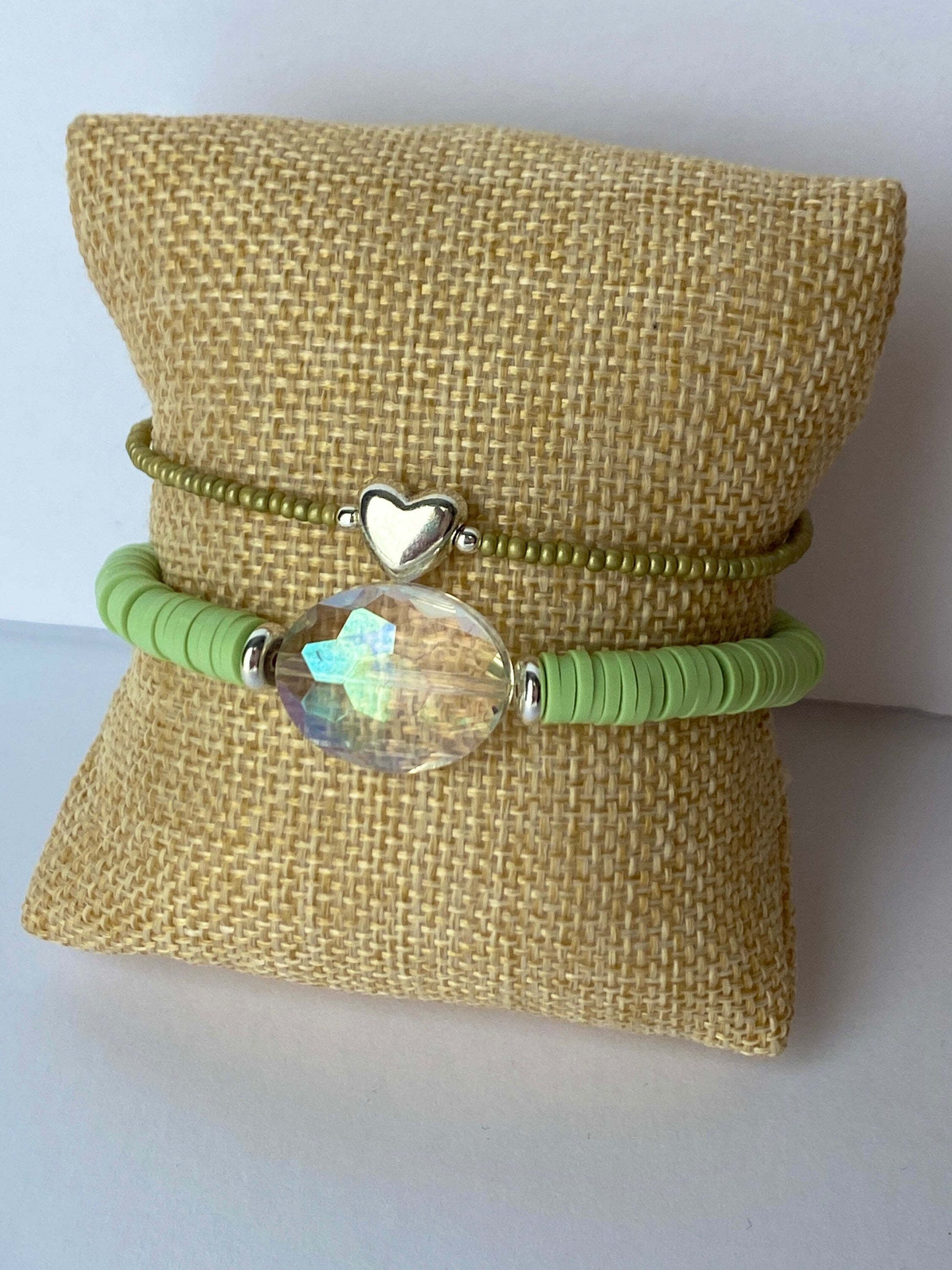 Build A Beaded Bracelet Stack Green & Gold Heishi Bracelets -   Beaded  bracelets, Bracelets handmade beaded, Diy bracelet designs