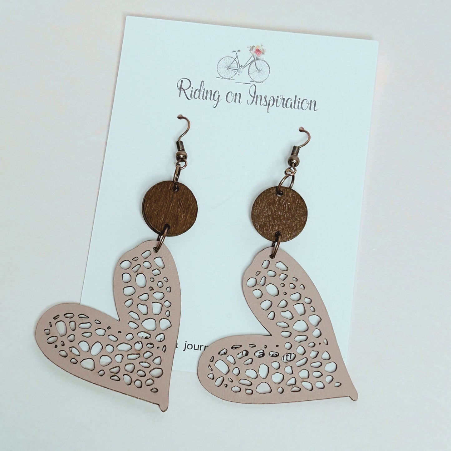 Heart Earrings, Leather and Wood Earrings, Valentines Jewelry, Lightweight Earrings